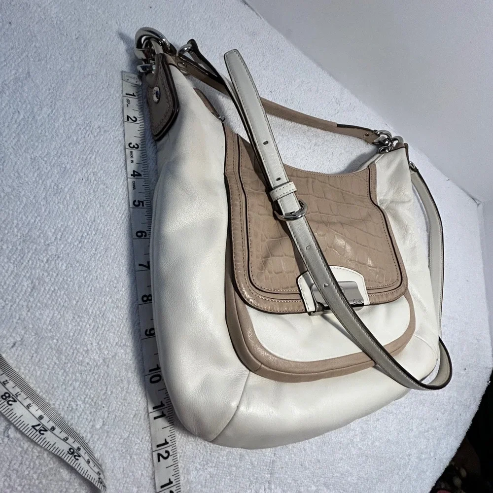 Coach Madison Ivory Tan Croc Embossed Leather Hobo Crossbody Bag F22509